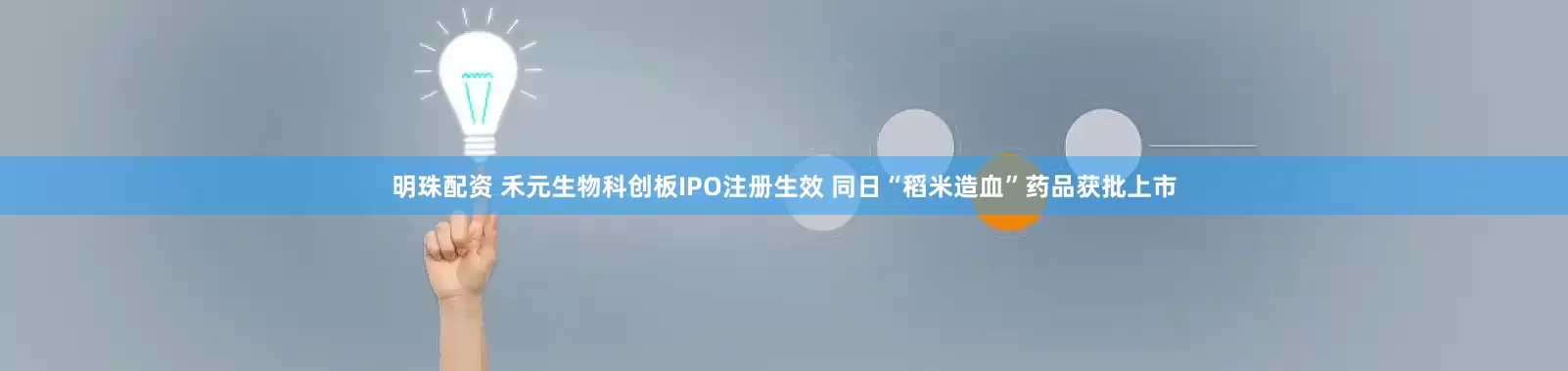 明珠配资 禾元生物科创板IPO注册生效 同日“稻米造血”药品获批上市