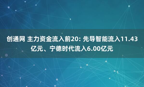 创通网 主力资金流入前20: 先导智能流入11.43亿元、宁德时代流入6.00亿元